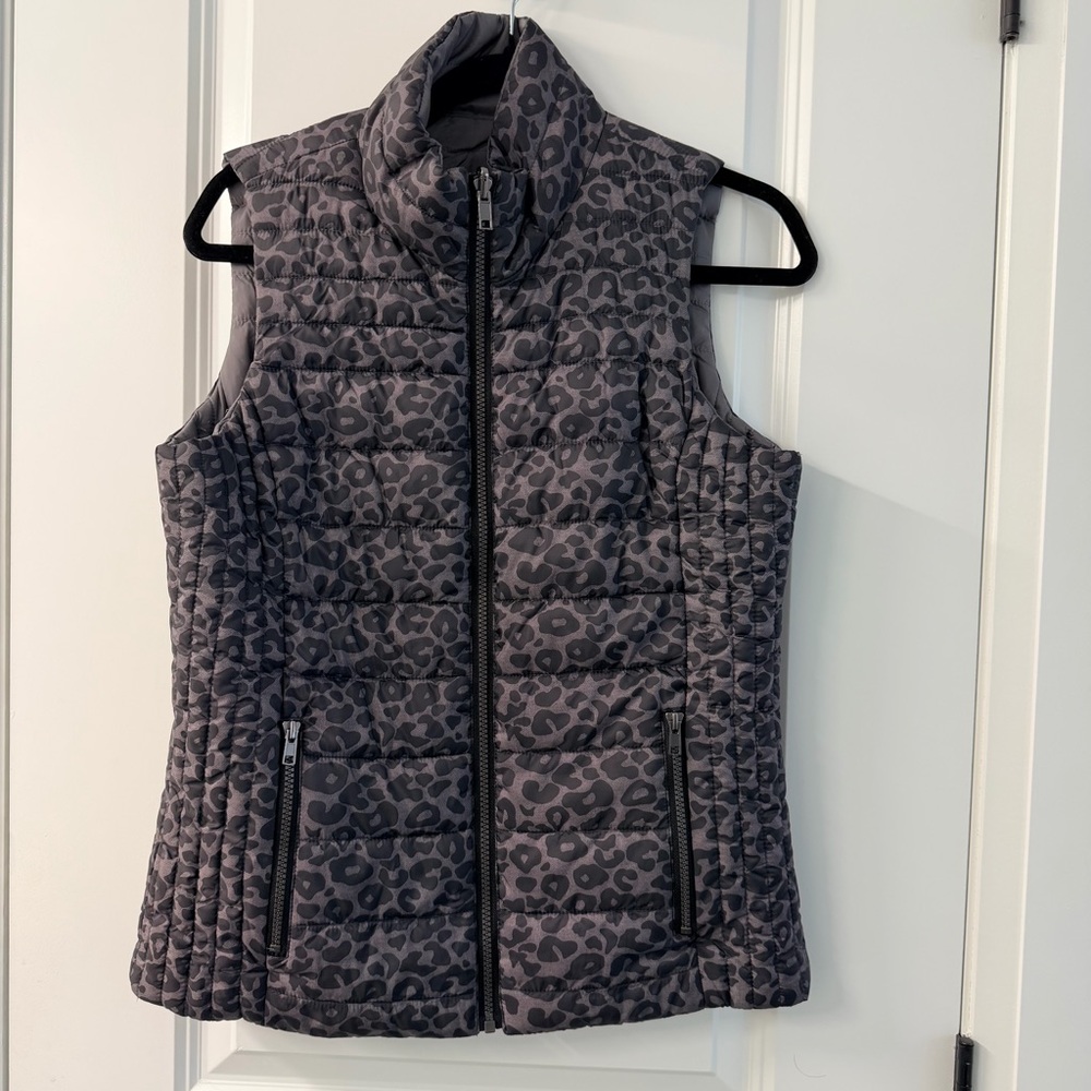Gray Leopard Print Puffer Vest Lulu inspired
